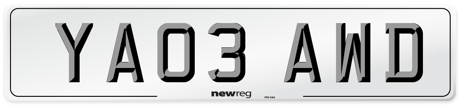 YA03 AWD Number Plate from New Reg